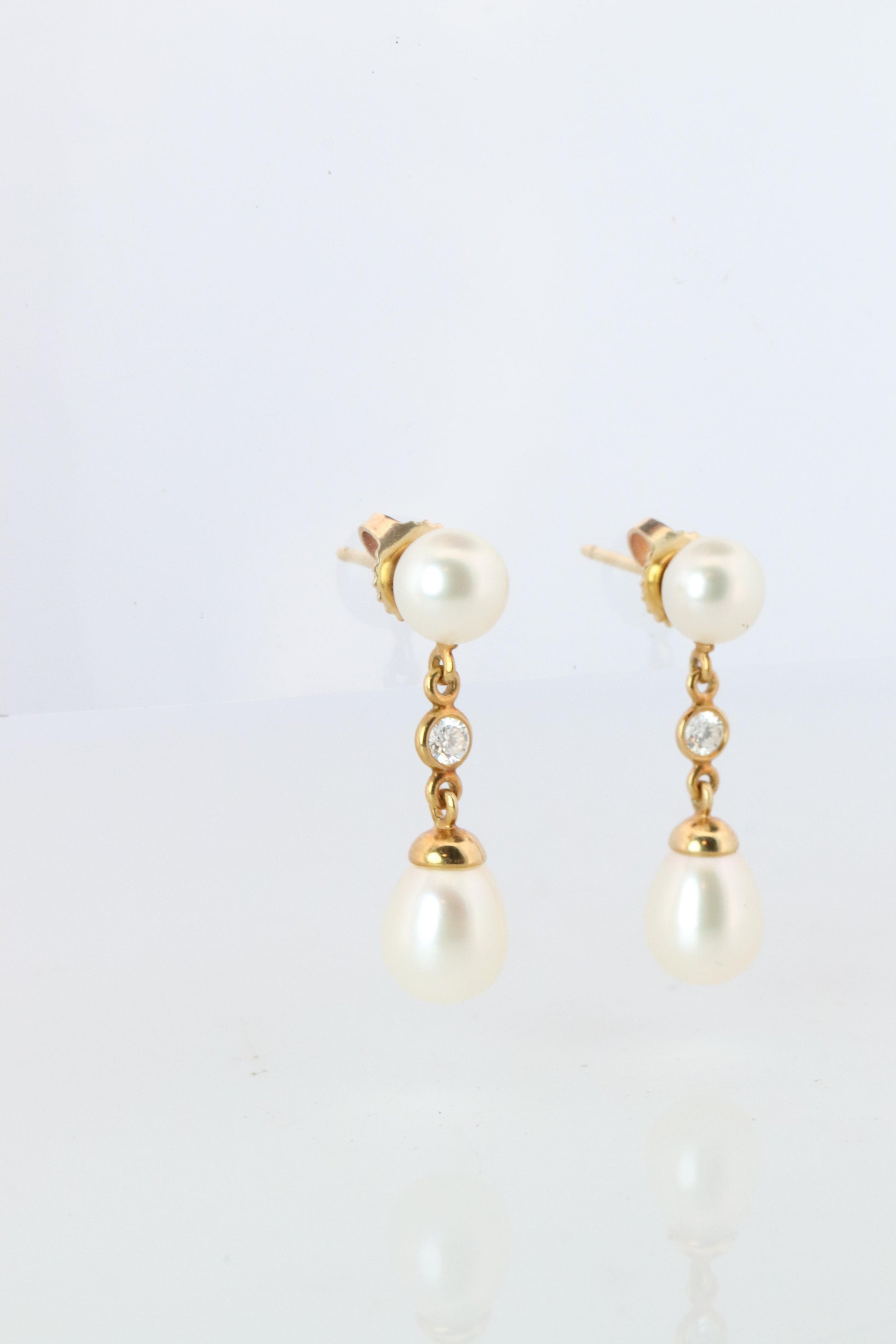 Tiffany & Co 18k Pearl Diamond Earrings. Diamond by the yard Drop Earrings.