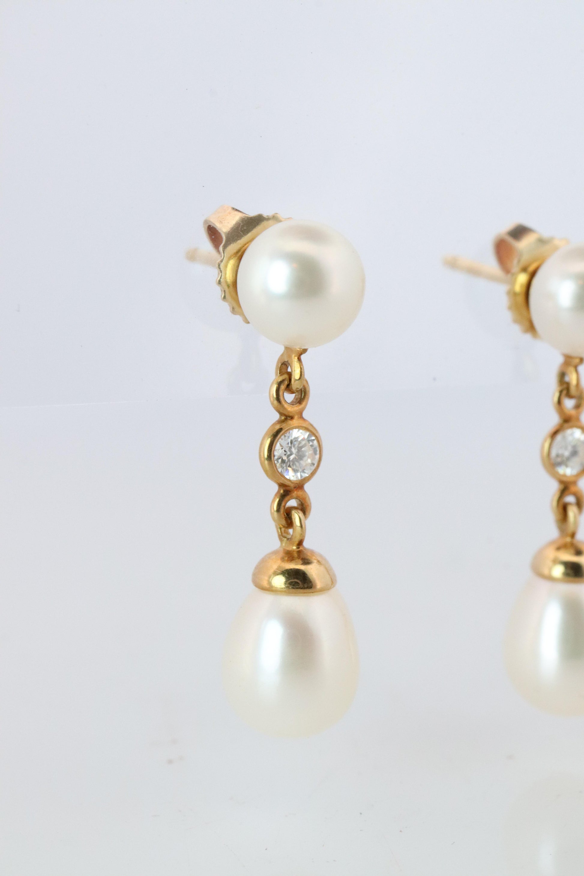 Tiffany & Co 18k Pearl Diamond Earrings. Diamond by the yard Drop Earrings.