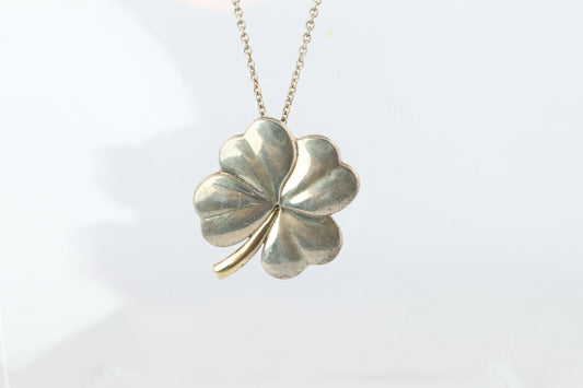 Tiffany and Co Four Leaf Clover Pendant. 18k and Sterling Silver