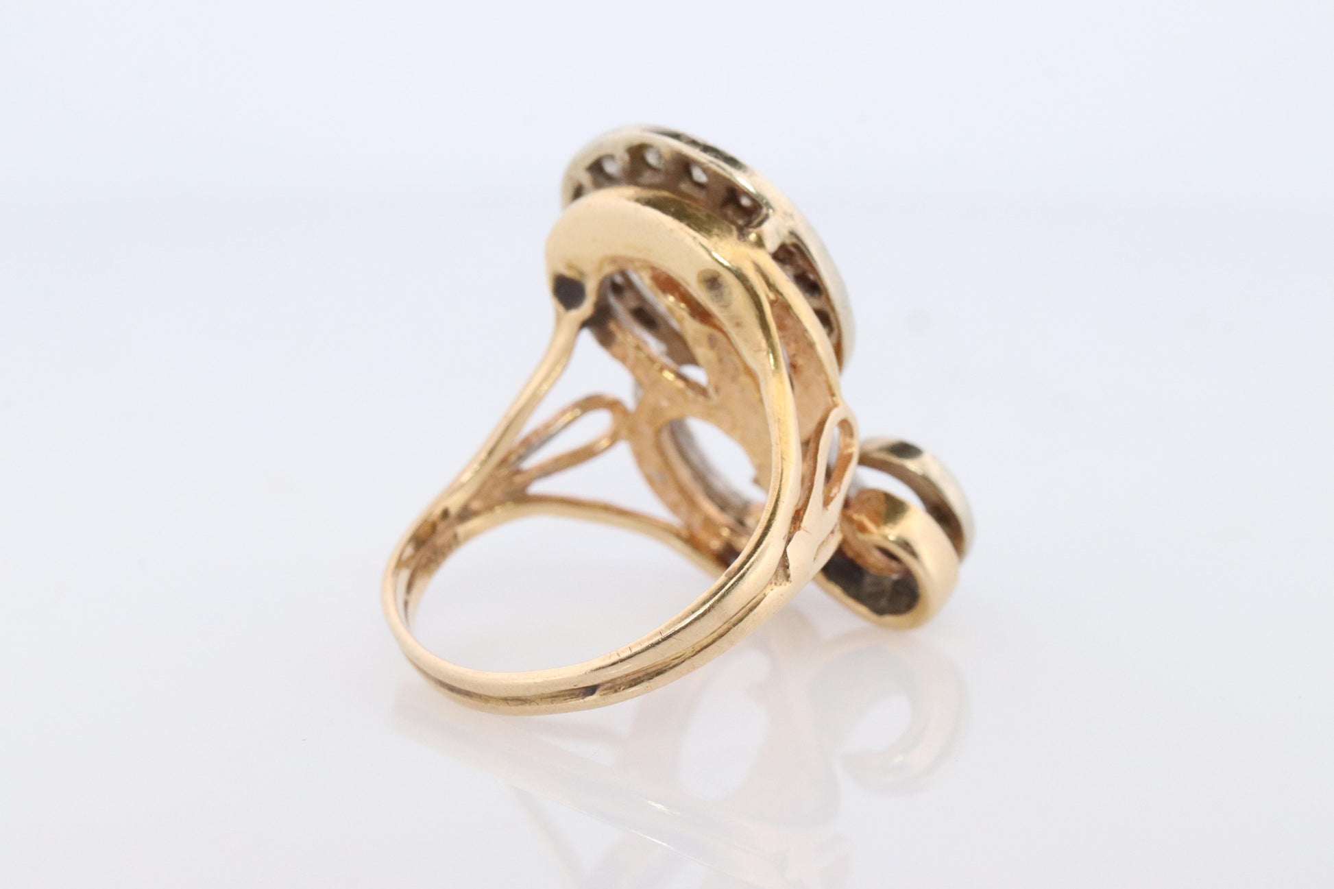 Custom Letter B diamond ring. Cursive Letter B 14k Yellow Gold Ring.