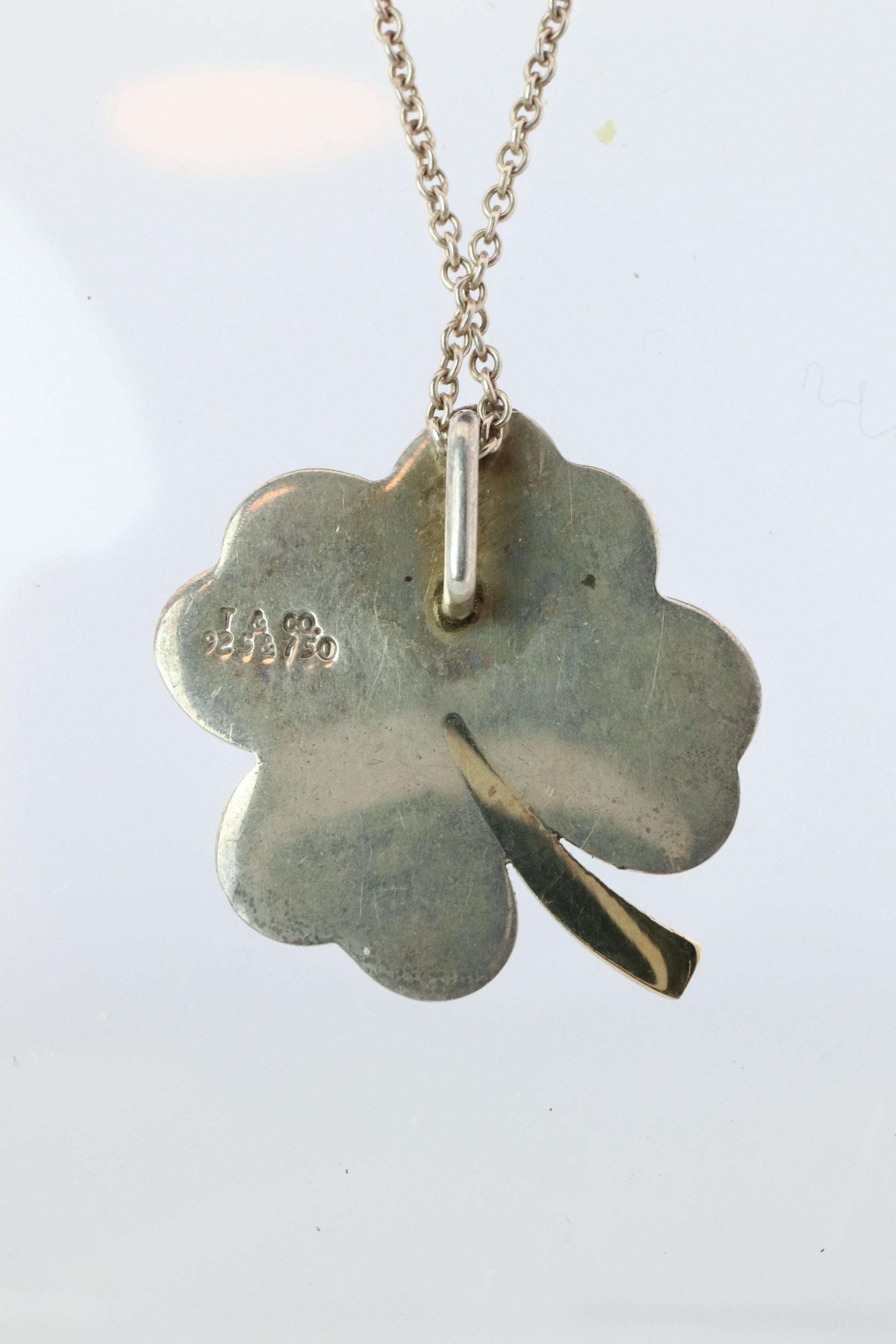 Tiffany and Co Four Leaf Clover Pendant. 18k and Sterling Silver