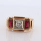 1930s 14k Triple Ruby Diamond signet ring. Art Deco Diamond Ruby Band