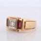 1930s 14k Triple Ruby Diamond signet ring. Art Deco Diamond Ruby Band