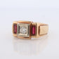 1930s 14k Triple Ruby Diamond signet ring. Art Deco Diamond Ruby Band