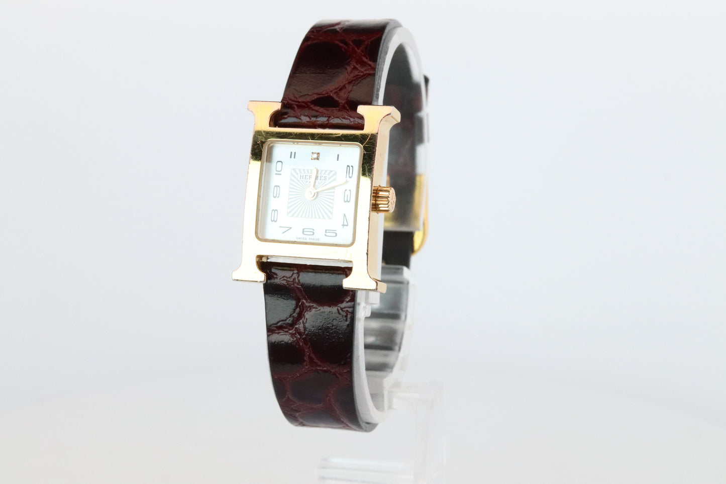 Genuine HERMES Heure H 1P Diamond HH1.102 Quartz Watch Gold.