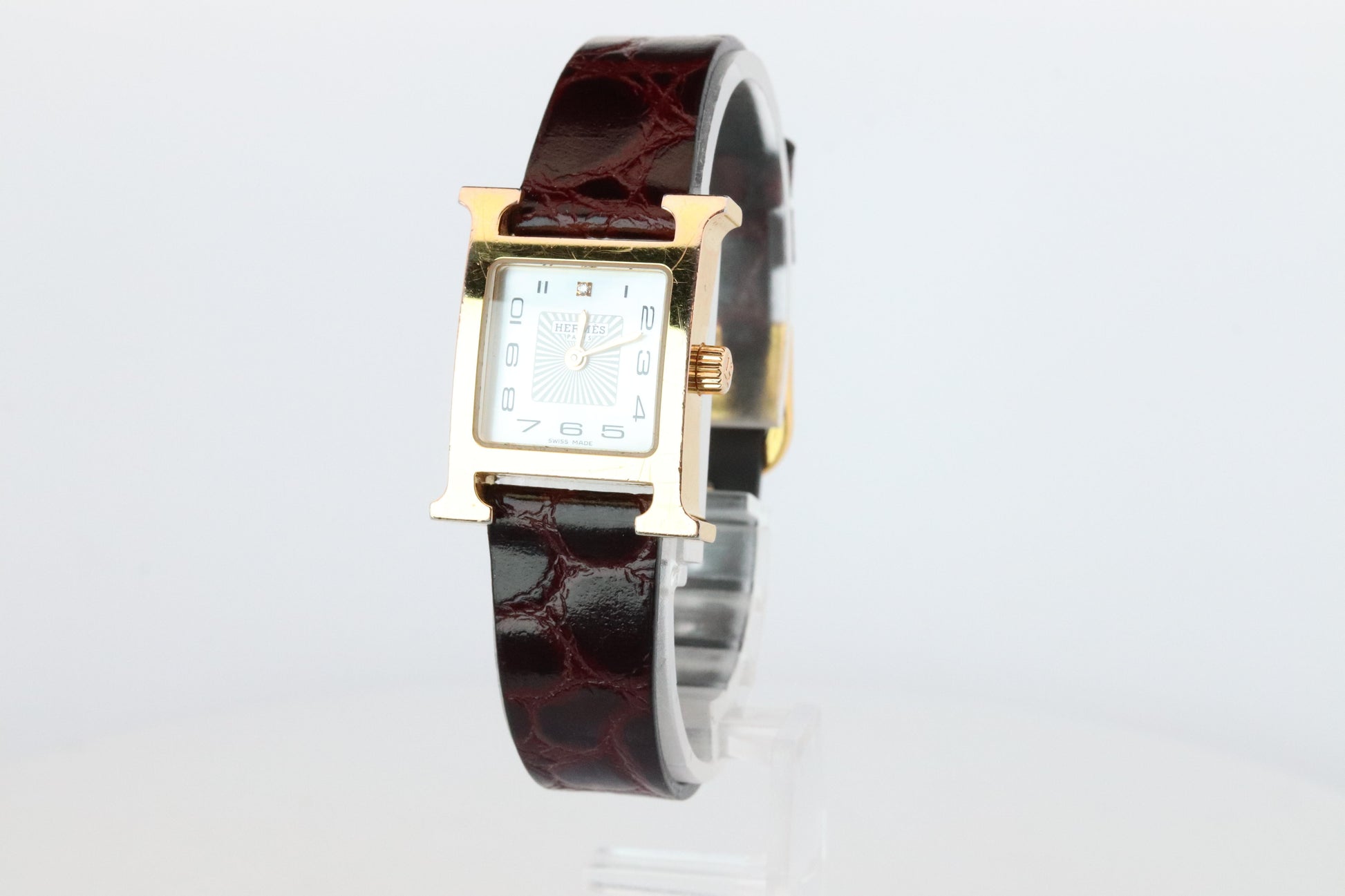 Genuine HERMES Heure H 1P Diamond HH1.102 Quartz Watch Gold.