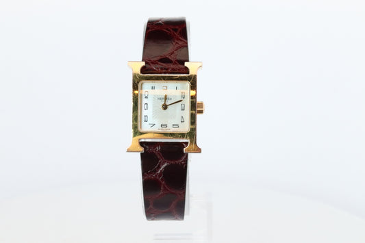Genuine HERMES Heure H 1P Diamond HH1.102 Quartz Watch Gold.