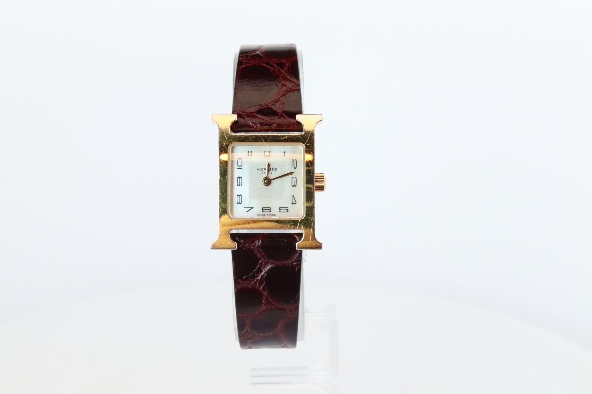 Genuine HERMES Heure H 1P Diamond HH1.102 Quartz Watch Gold.