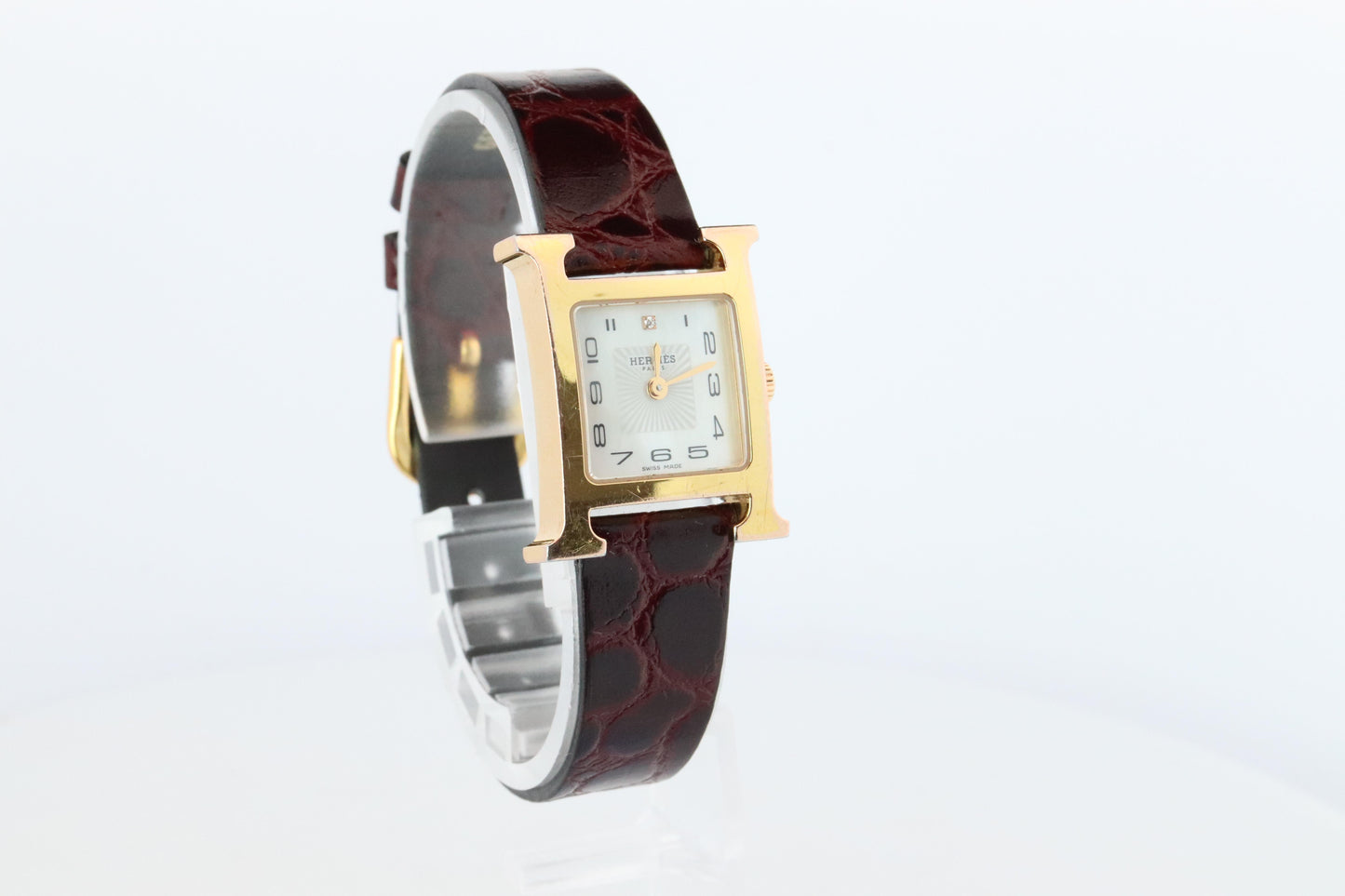 Genuine HERMES Heure H 1P Diamond HH1.102 Quartz Watch Gold.