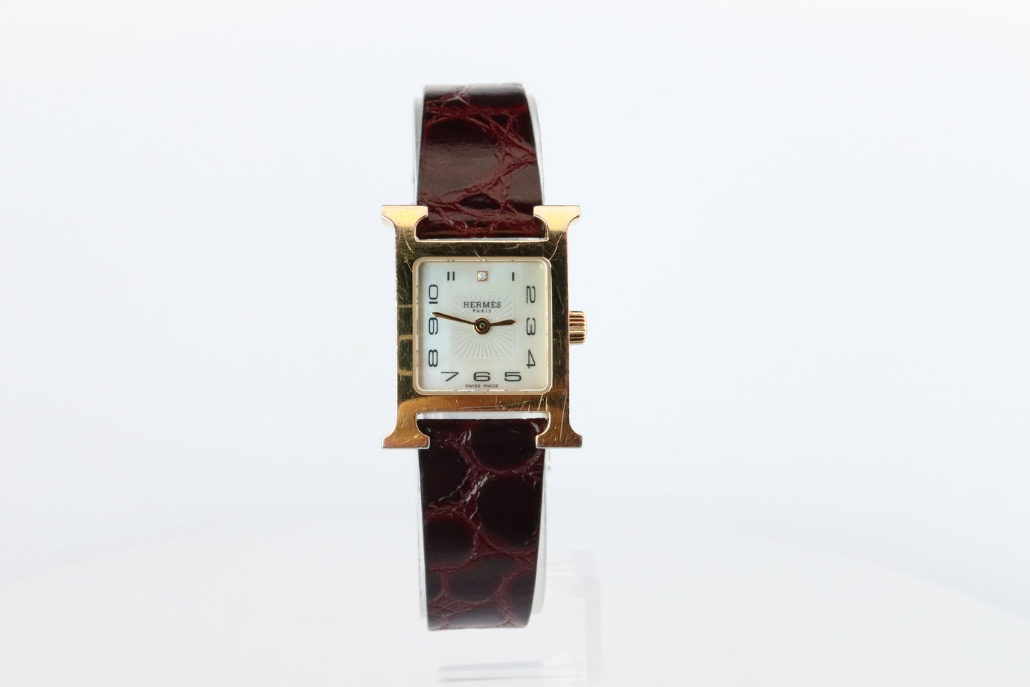 Genuine HERMES Heure H 1P Diamond HH1.102 Quartz Watch Gold.