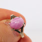 PINK STAR Ruby Solitaire ring. 14k White gold. Star Sapphire Cabochon Ring.
