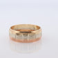 14k Wide band. Tricolor Gold Ring. White Yellow Rose Gold Textured band