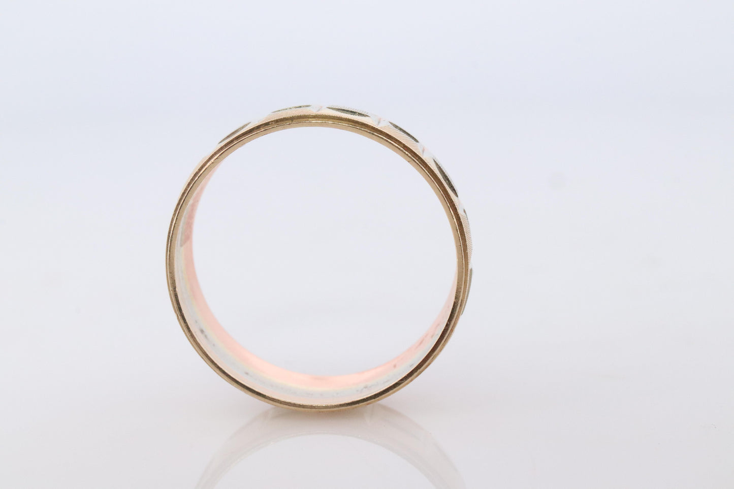 14k Wide band. Tricolor Gold Ring. White Yellow Rose Gold Textured band