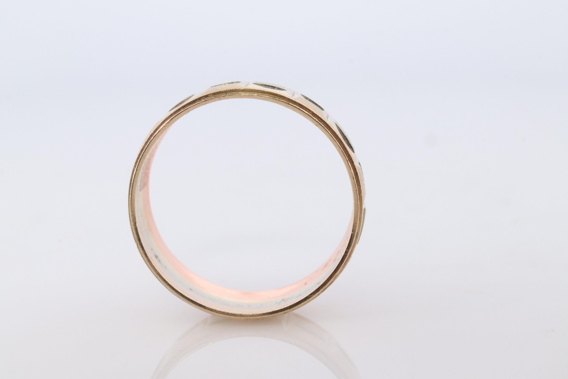 14k Wide band. Tricolor Gold Ring. White Yellow Rose Gold Textured band