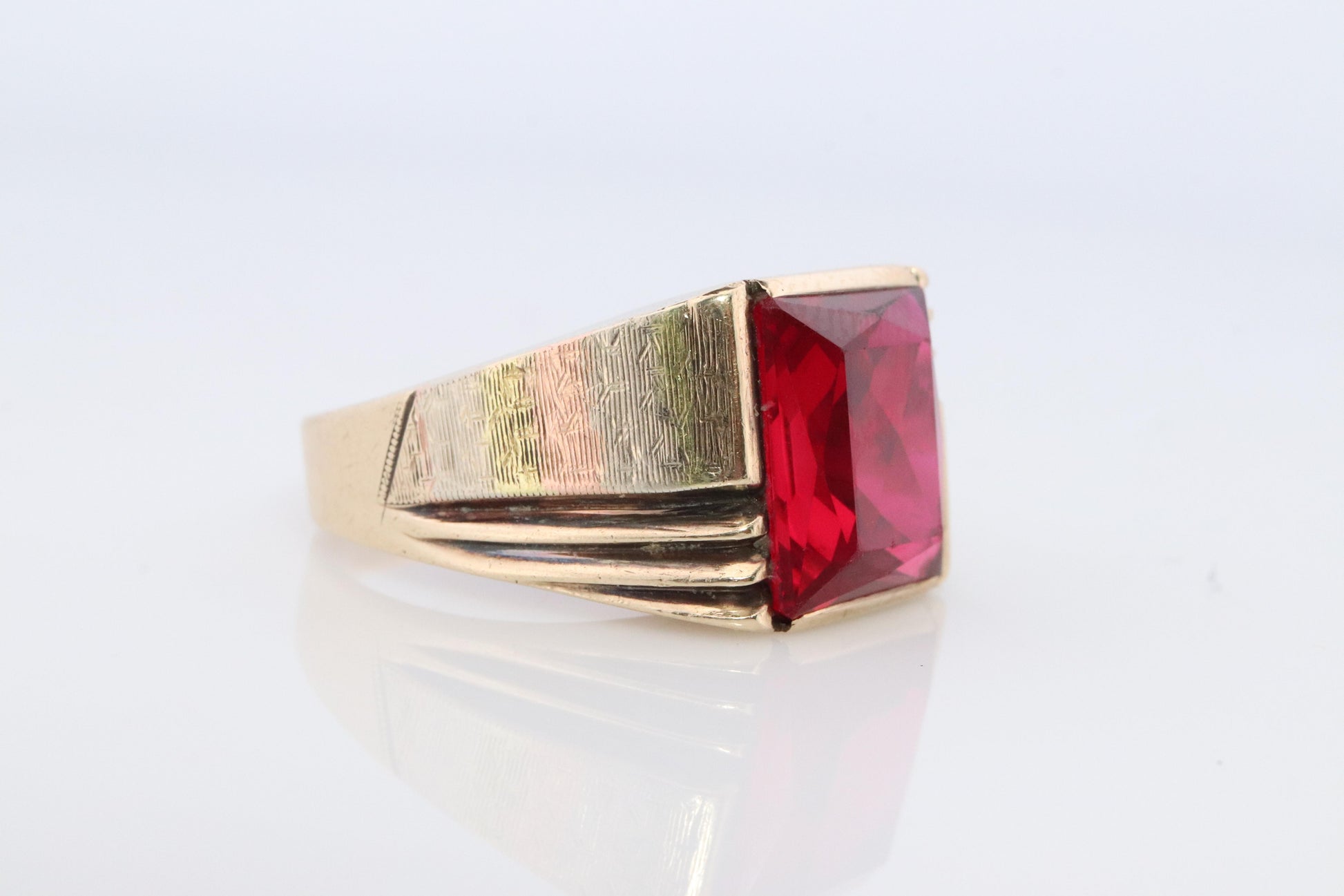 10K Ruby ring. 10k Yellow Gold Mens LC Ruby Signet Ring