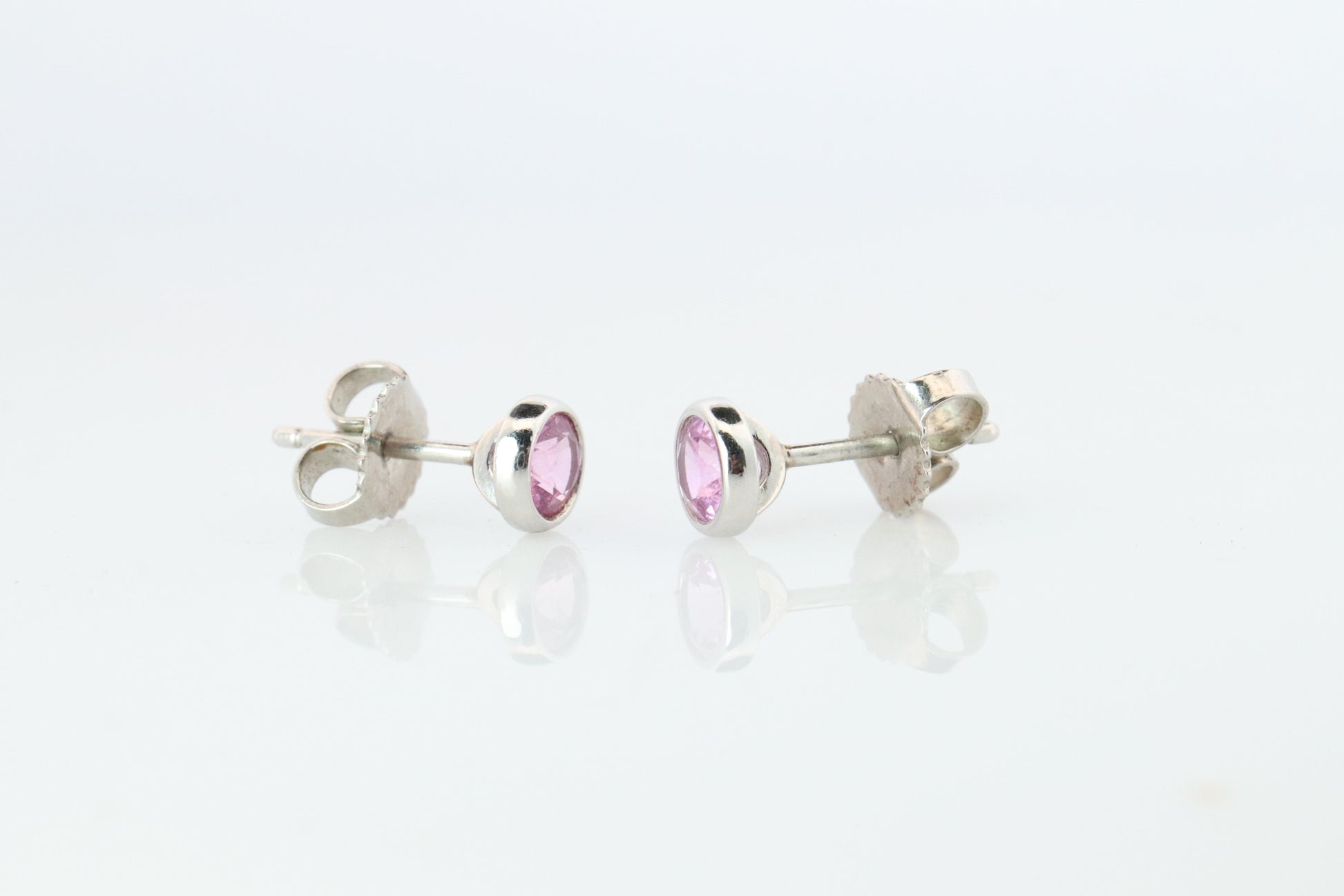 Tiffany & Co Kolor by the Yard Stud Earrings. T&CO Platinum Pink Sapphire Studs.