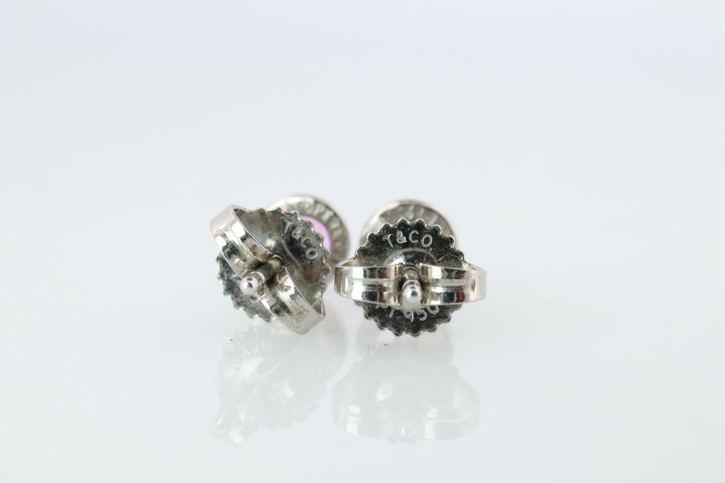 Tiffany & Co Kolor by the Yard Stud Earrings. T&CO Platinum Pink Sapphire Studs.