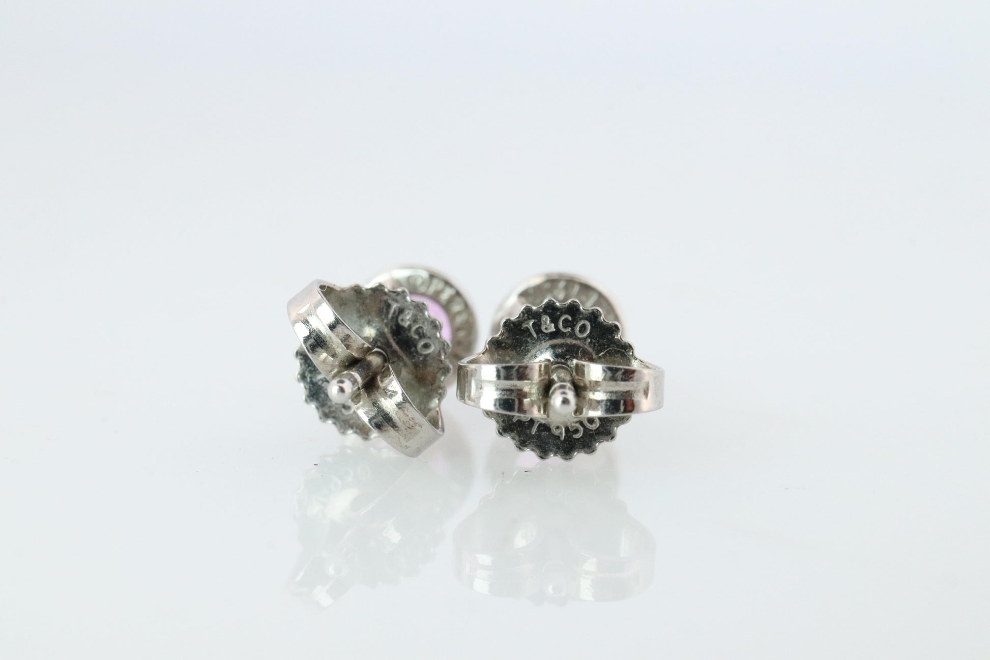 Tiffany & Co Kolor by the Yard Stud Earrings. T&CO Platinum Pink Sapphire Studs.