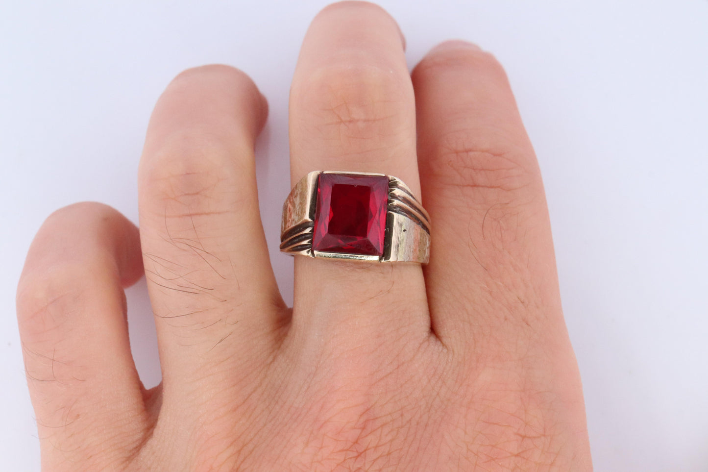 10K Ruby ring. 10k Yellow Gold Mens LC Ruby Signet Ring