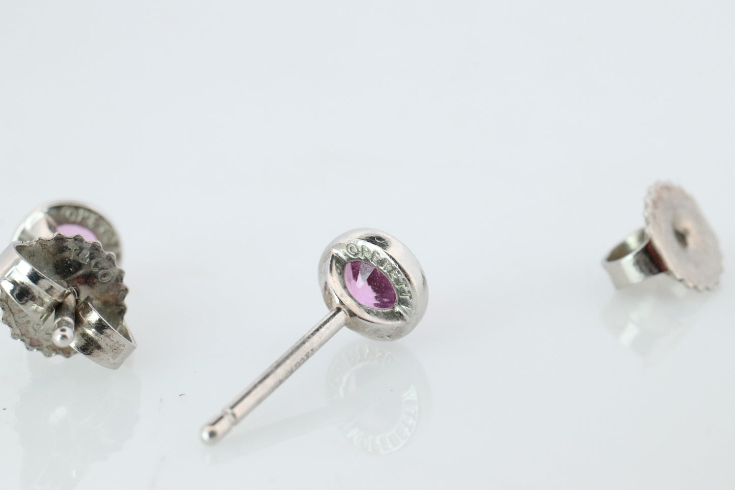 Tiffany & Co Kolor by the Yard Stud Earrings. T&CO Platinum Pink Sapphire Studs.