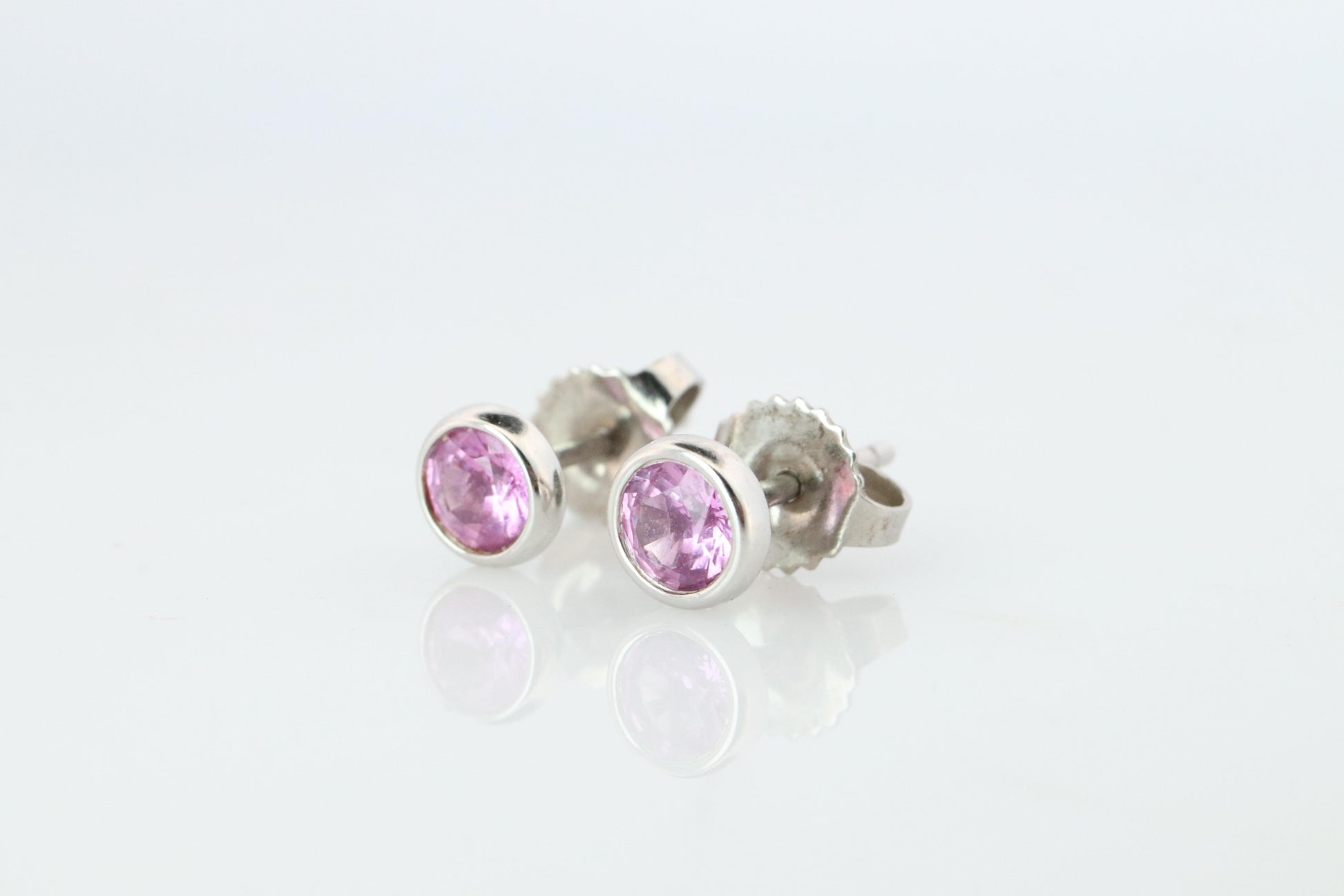 Tiffany & Co Kolor by the Yard Stud Earrings. T&CO Platinum Pink Sapphire Studs.