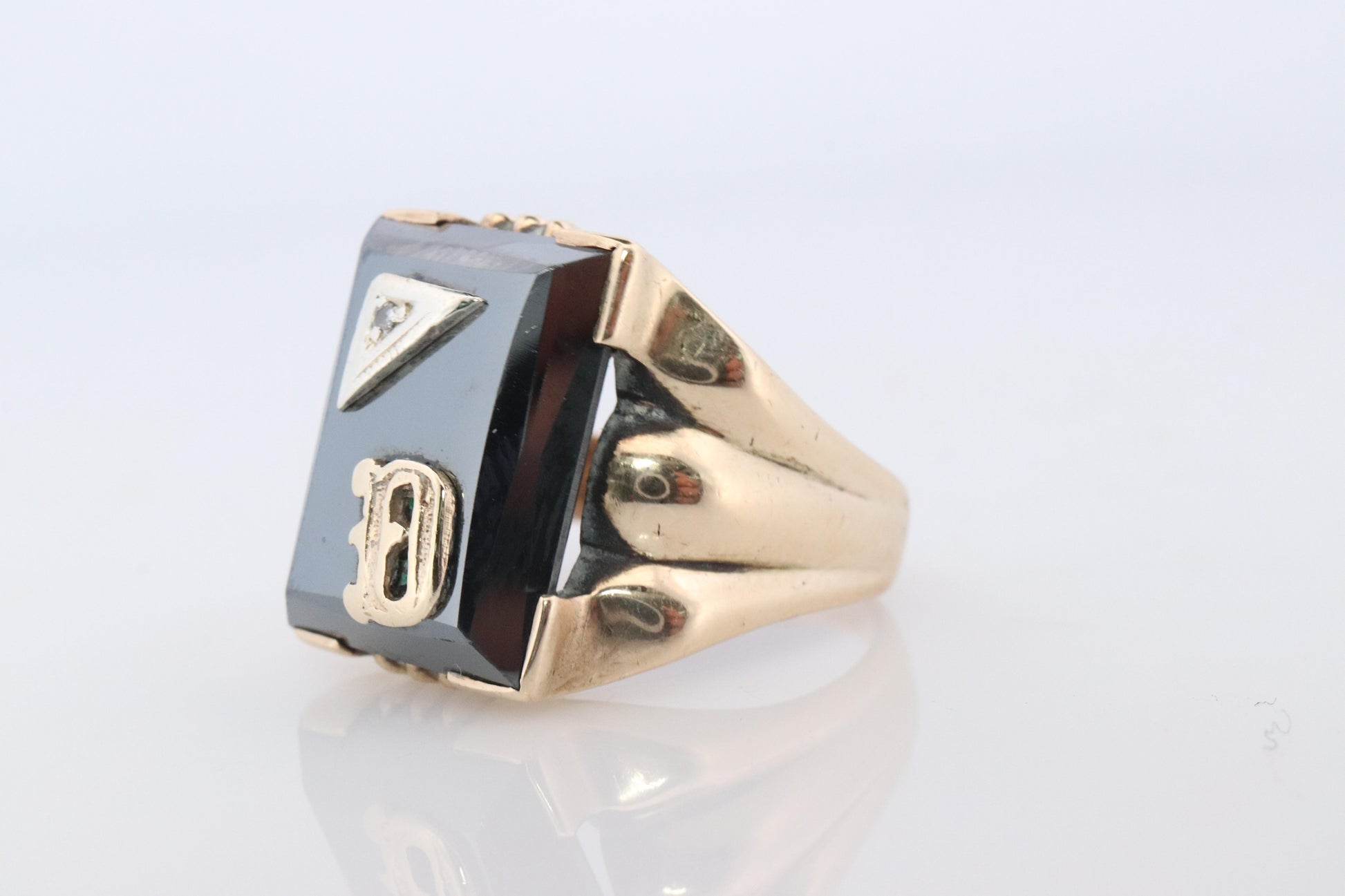 10k Custom Letter D Initial Ring. 10k Mens Hematite and Diamond signet ring.