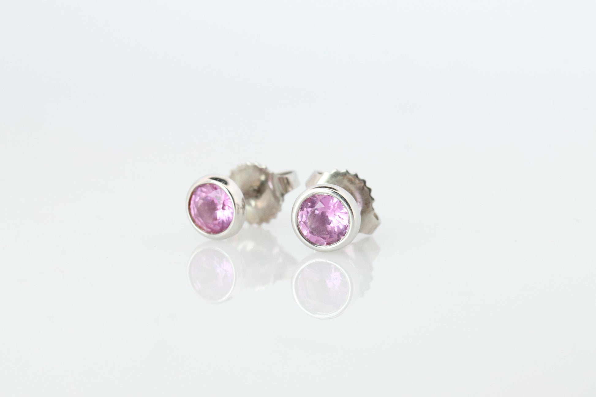 Tiffany & Co Kolor by the Yard Stud Earrings. T&CO Platinum Pink Sapphire Studs.