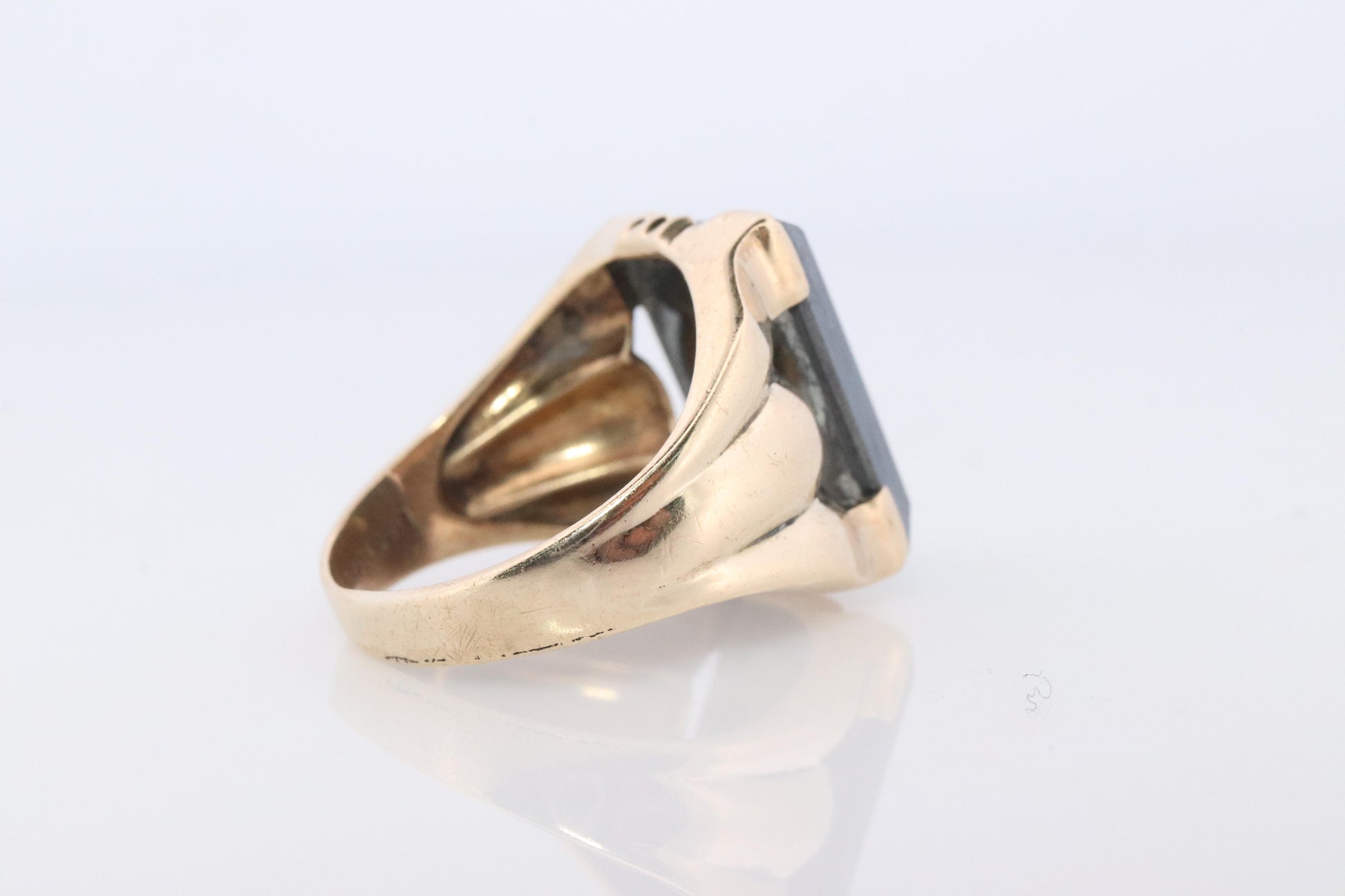 10k Custom Letter D Initial Ring. 10k Mens Hematite and Diamond signet ring.