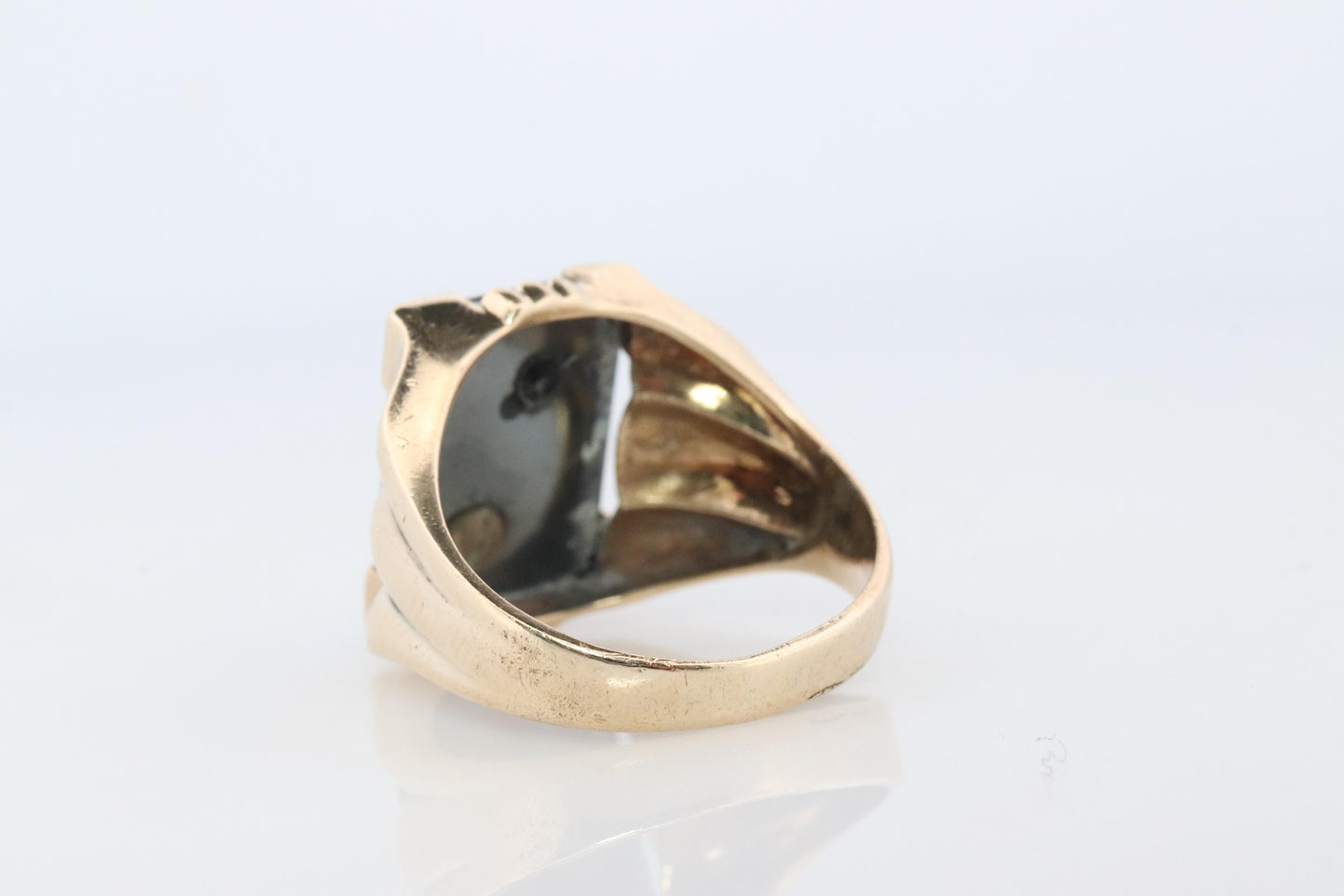 10k Custom Letter D Initial Ring. 10k Mens Hematite and Diamond signet ring.