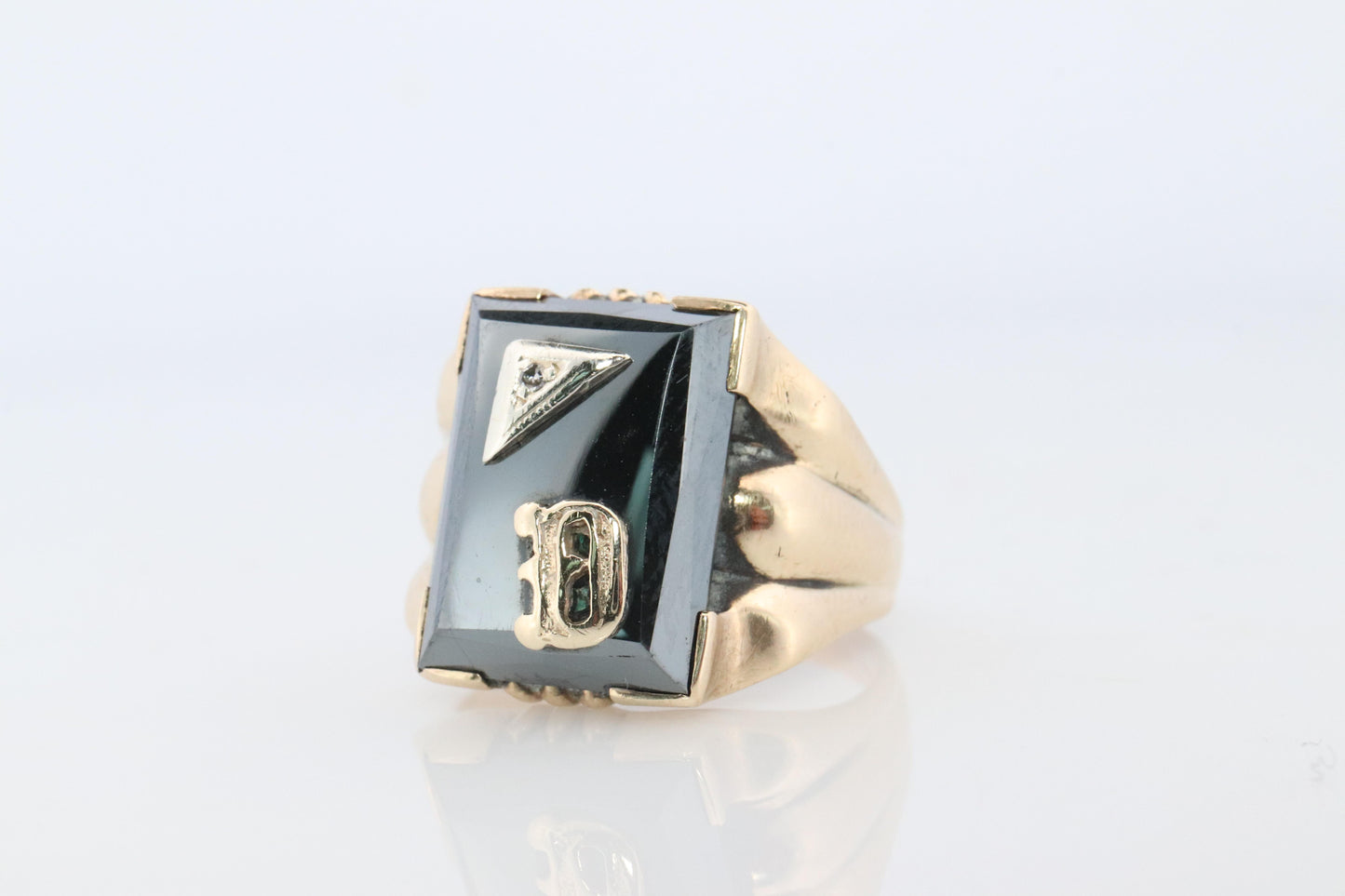 10k Custom Letter D Initial Ring. 10k Mens Hematite and Diamond signet ring.