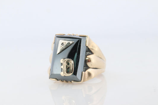 10k Custom Letter D Initial Ring. 10k Mens Hematite and Diamond signet ring.