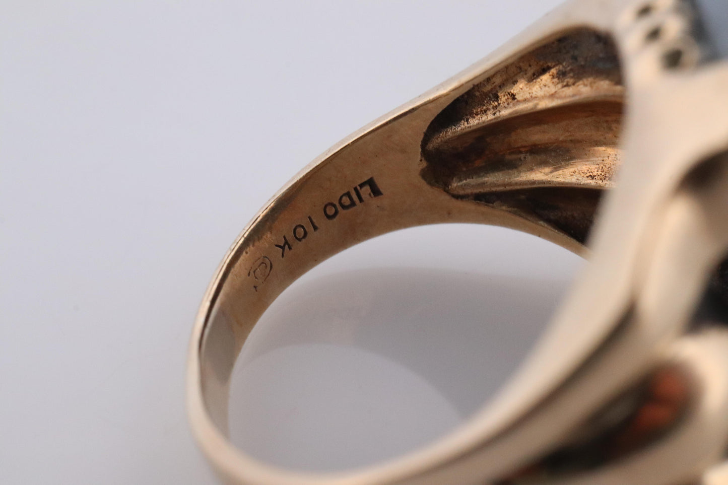 10k Custom Letter D Initial Ring. 10k Mens Hematite and Diamond signet ring.