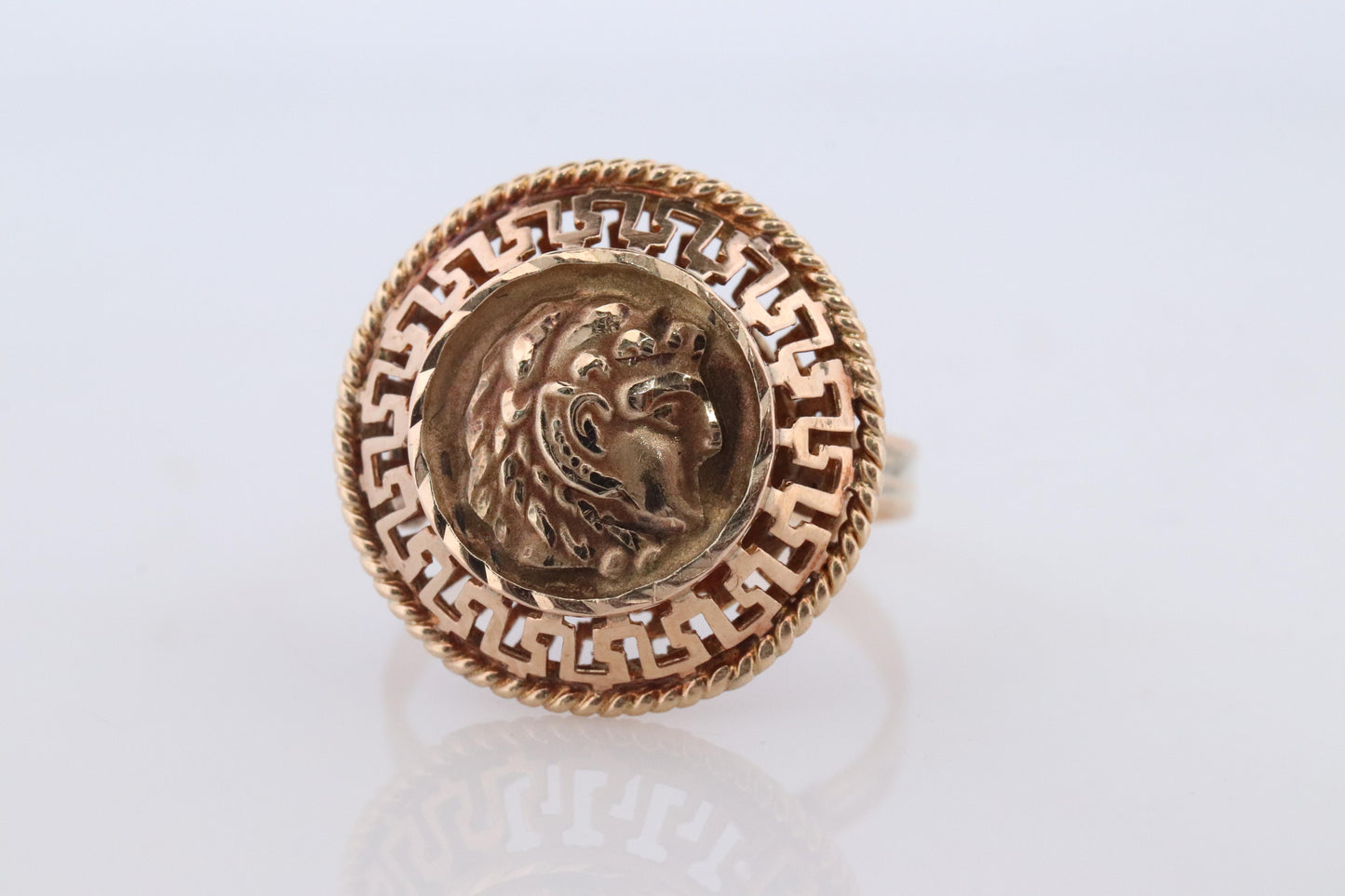 14k Greek Soldier Ladies ring. 14k Gold Filigree Centurion face Signet Ring