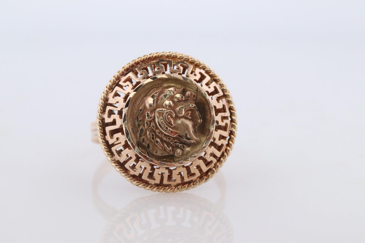 14k Greek Soldier Ladies ring. 14k Gold Filigree Centurion face Signet Ring