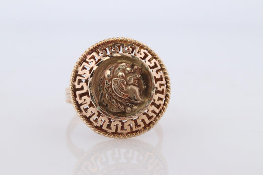 14k Greek Soldier Ladies ring. 14k Gold Filigree Centurion face Signet Ring