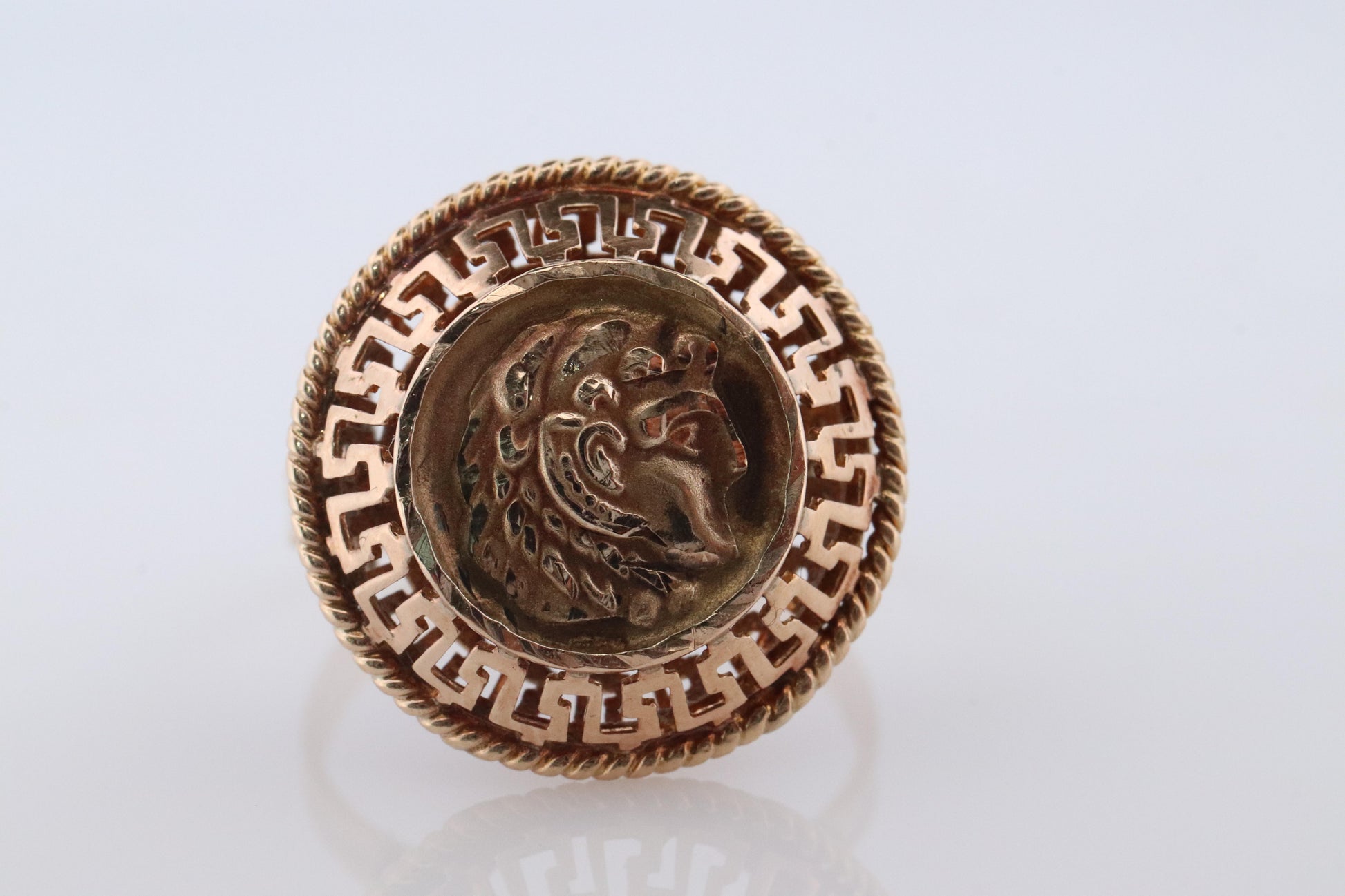 14k Greek Soldier Ladies ring. 14k Gold Filigree Centurion face Signet Ring