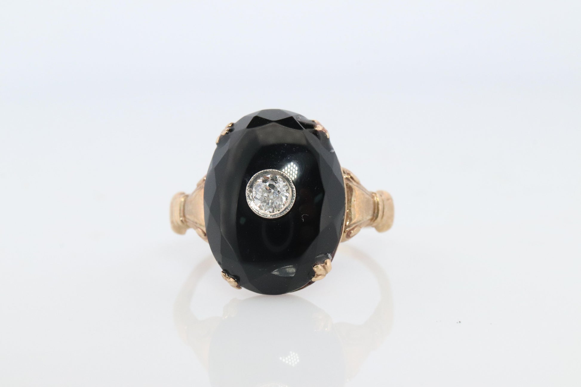 10k ONYX Diamond ring. Onyx 10k yellow gold ring. Vintage Victorian Onyx