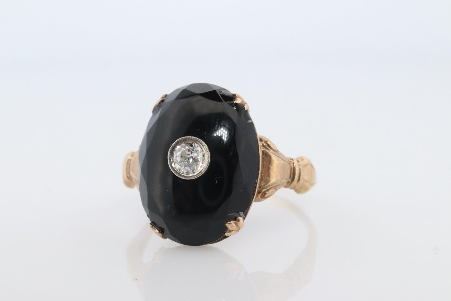 10k ONYX Diamond ring. Onyx 10k yellow gold ring. Vintage Victorian Onyx