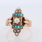 Victorian 14k Turquoise Cabochon and Pearl Seed Ring. 14k Victorian ornate Vine