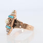 Victorian 14k Turquoise Cabochon and Pearl Seed Ring. 14k Victorian ornate Vine