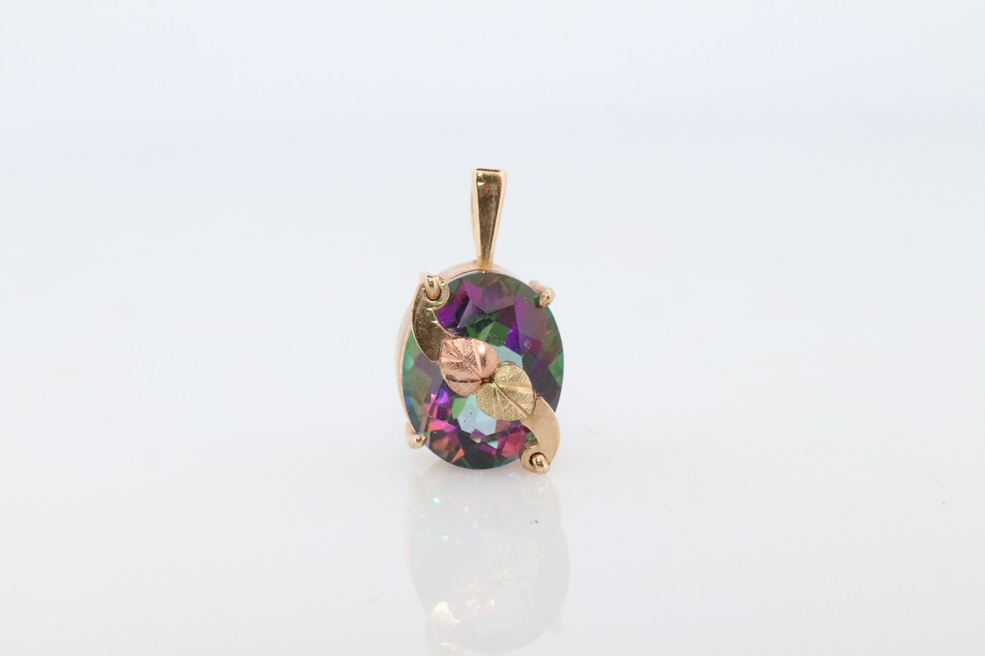 10k 12k Black Hills Gold Mystic Topaz Pendant. Black Hills Gold Vine Charm
