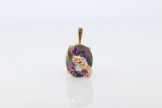 10k 12k Black Hills Gold Mystic Topaz Pendant. Black Hills Gold Vine Charm