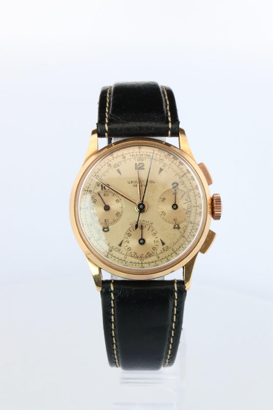 Universal Geneve 12494 Compax. 18k YG Universal Chrono Mechanical Vintage Watch.