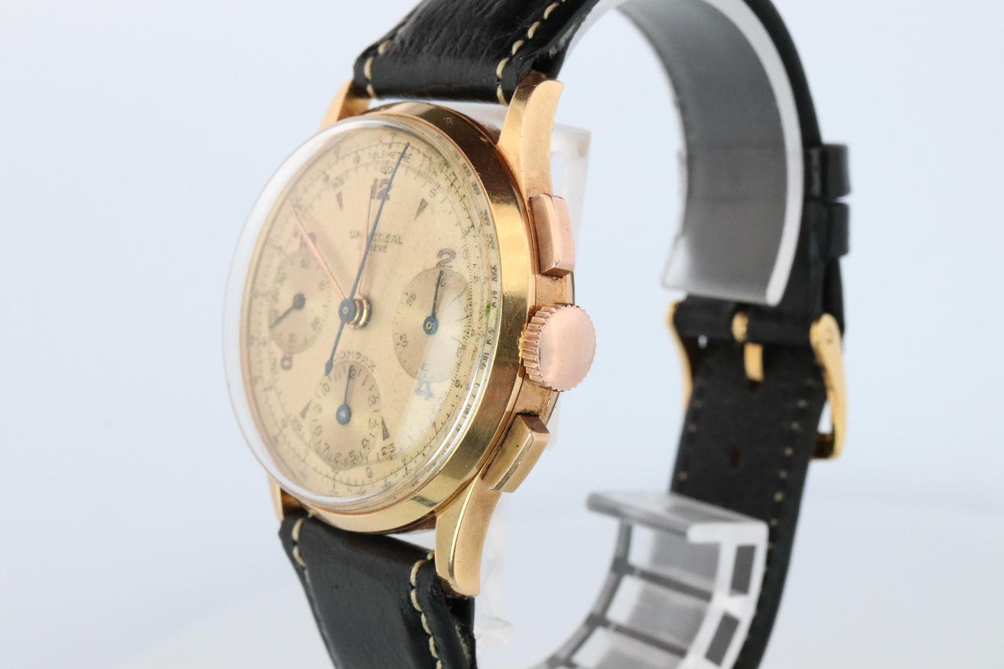 Universal Geneve 12494 Compax. 18k YG Universal Chrono Mechanical Vintage Watch.