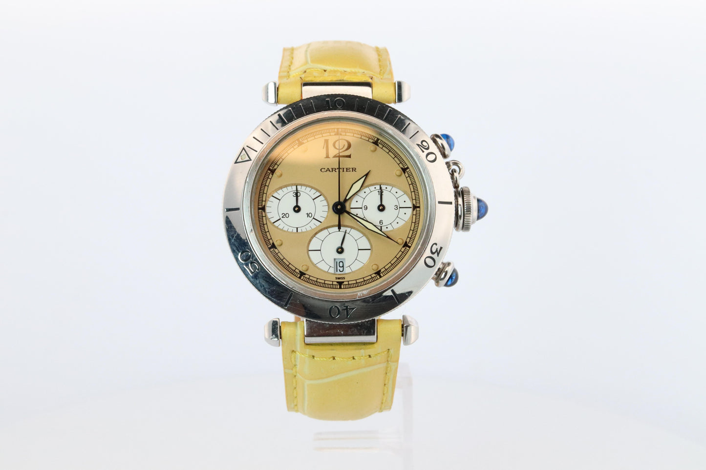 Vintage Cartier PASHA 38mm Chronograph. Rare Yellow Dial W3100355.