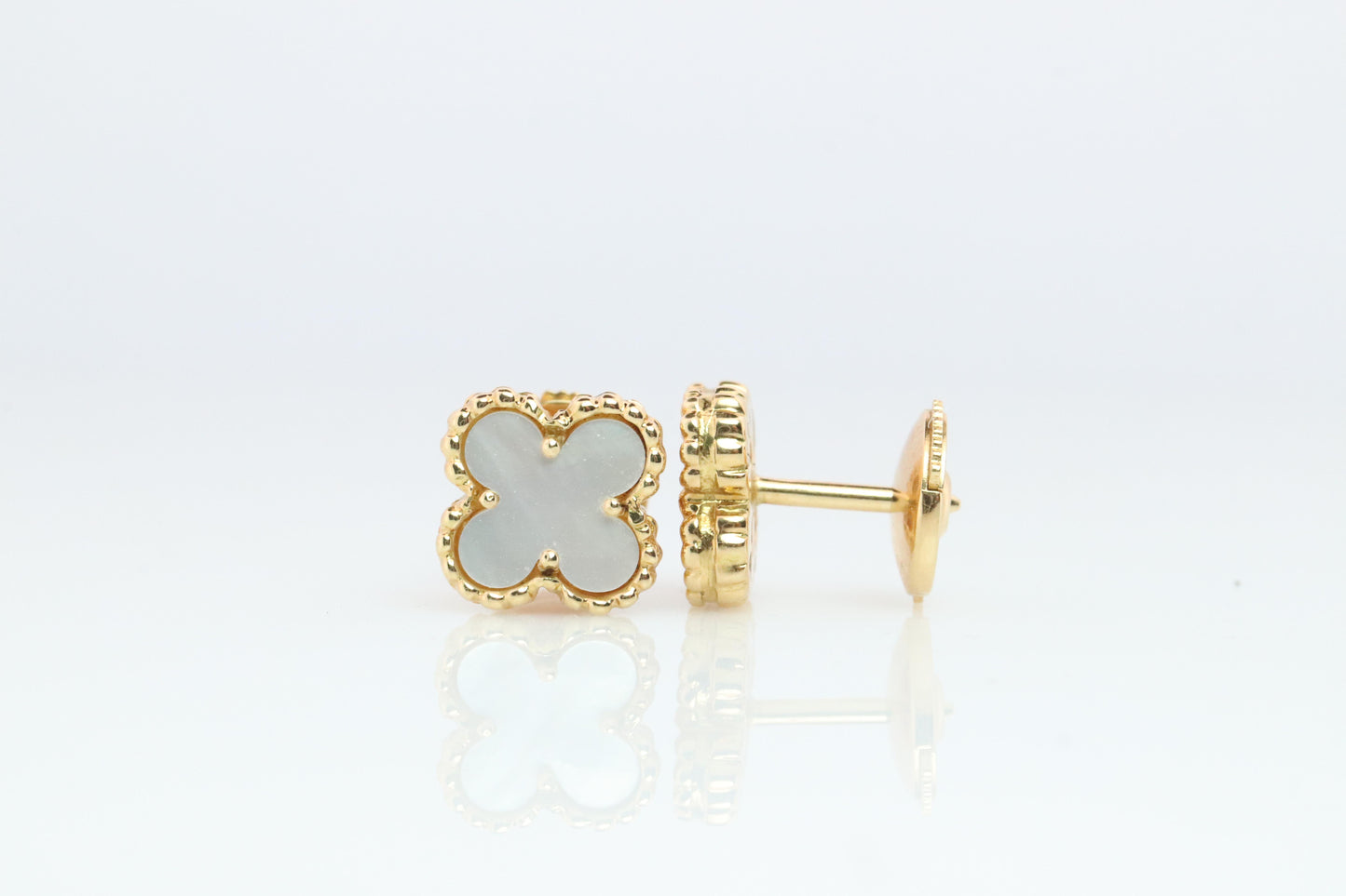 Van Cleef Arpels Sweet Alhambra Earrings Genuine VCA 18k YG Vintage Shell Studs