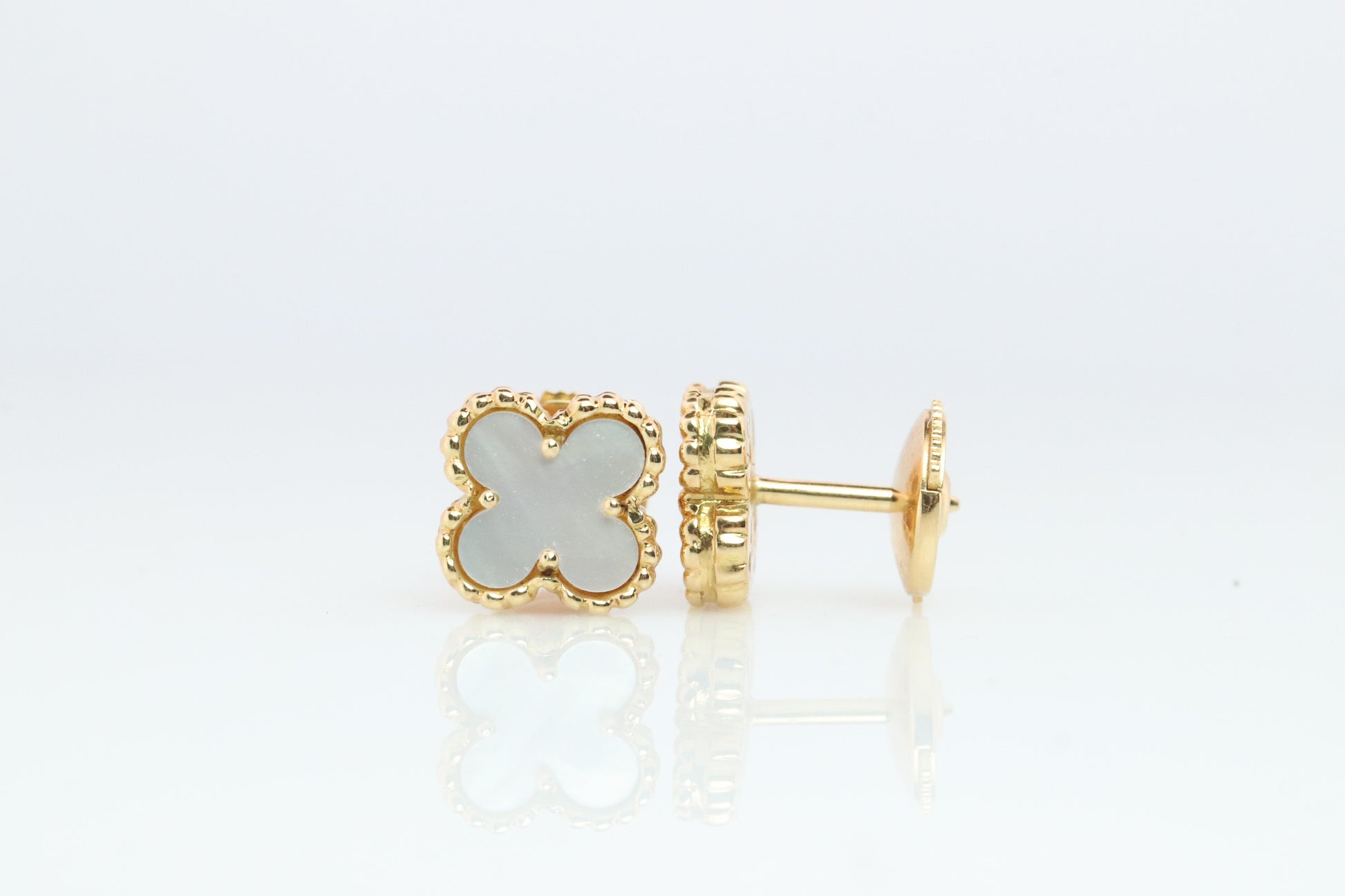 Van Cleef Arpels Sweet Alhambra Earrings Genuine VCA 18k YG Vintage Shell Studs