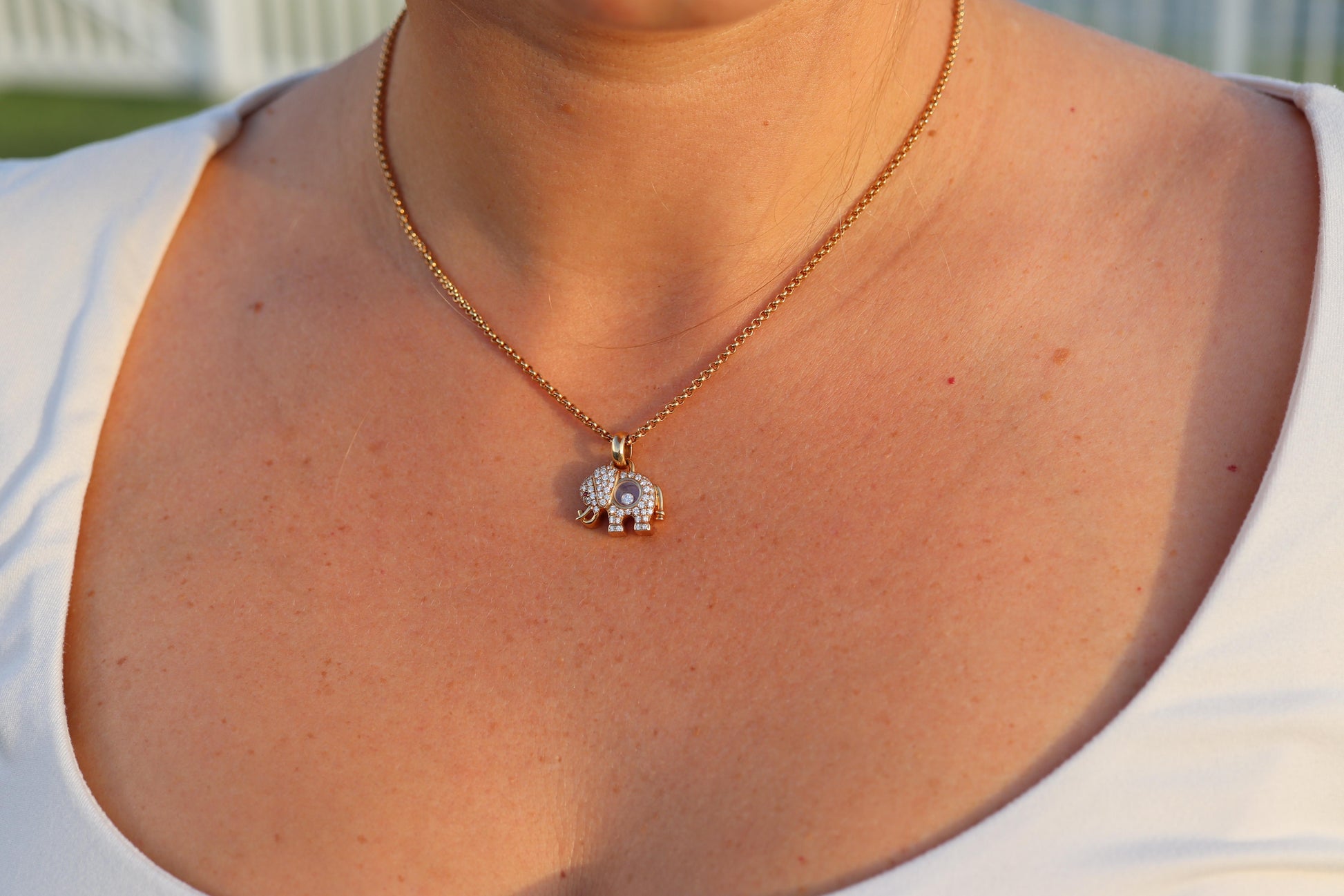 18k Chopard Happy Diamond Elephant Pendant. So Happy Chopard Necklace