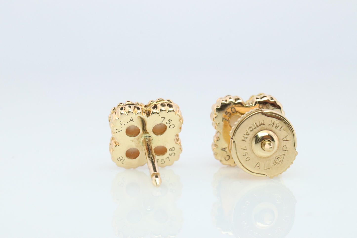 Van Cleef Arpels Sweet Alhambra Earrings Genuine VCA 18k YG Vintage Shell Studs