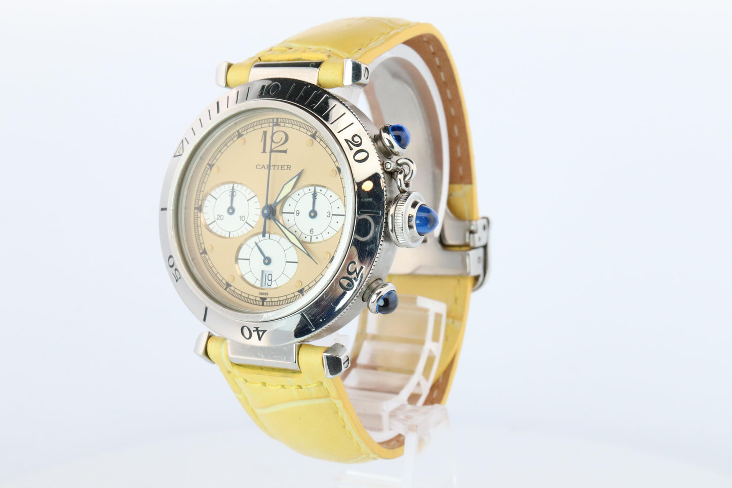 Vintage Cartier PASHA 38mm Chronograph. Rare Yellow Dial W3100355.